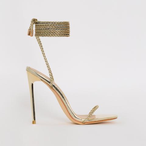 Welma Gold Lace Up Stiletto Heels