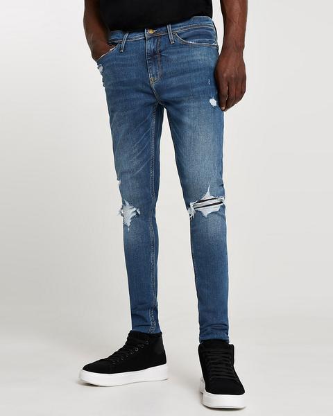 Blue Ripped Spray On Skinny Fit Jeans