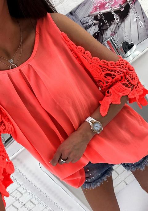 T-shirt Tagliato Ragazza Di Miele Di Pizzo Arancio