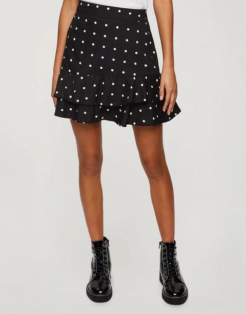 Minifalda Negra Con Estampado De Lunares De Miss Selfridge-negro