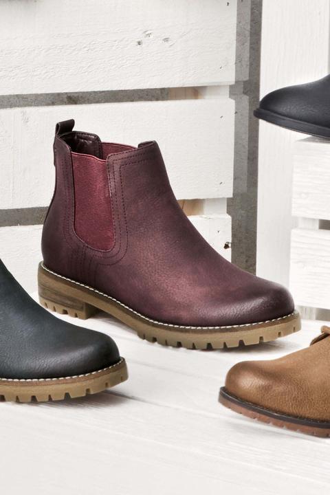 Burgundy Casual Chunky Chelsea Boots 