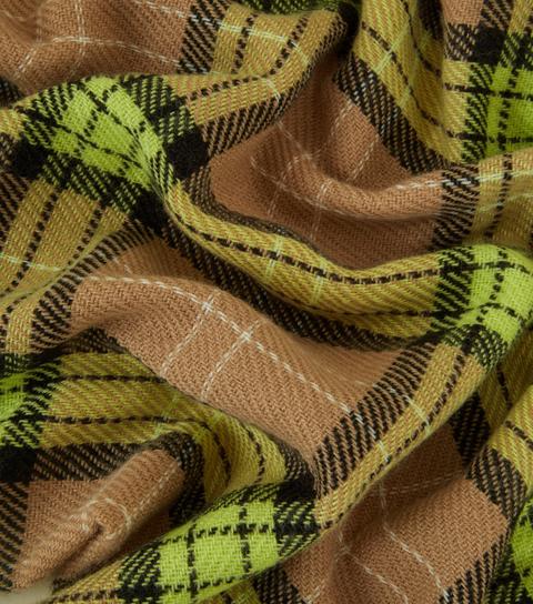 Camel And Neon Green Check Scarf New Look