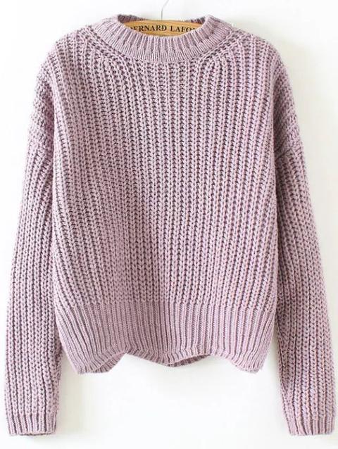 Jersey Con Cuello Redondo Y Ribete Festoneado - Violeta