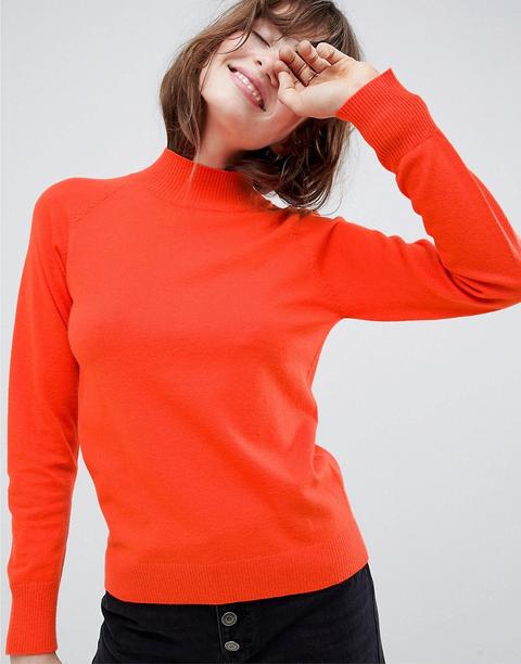 Asos Design - Maglione A Collo Alto In Maglina - Rosso