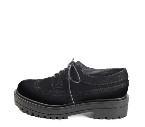 Blucher Serraje Negro Con Cordones Y Picado