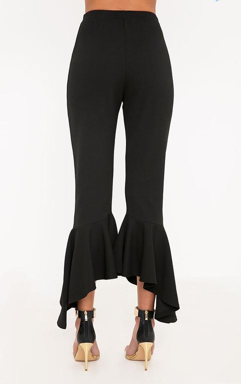 asymmetric flare hem trousers