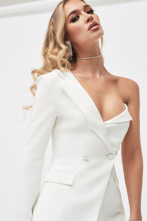 One Shoulder Bodice Blazer In White