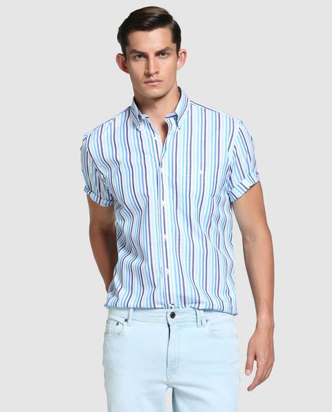 Dustin - Camisa De Hombre Classic De Rayas Azul