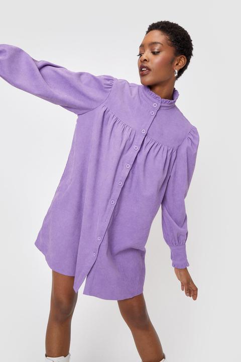 Womens Corduroy High Neck Mini Shirt Dress