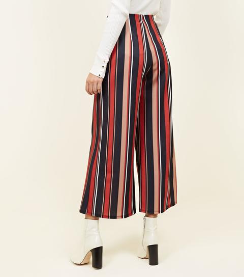 Black And Rust Stripe Scuba Cropped Trousers New Look