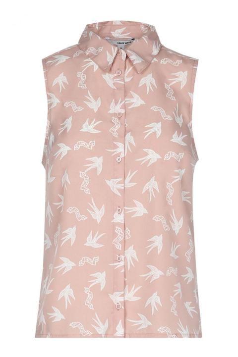 Camicia Senza Maniche Stampa Rondini Rosa E Bianco