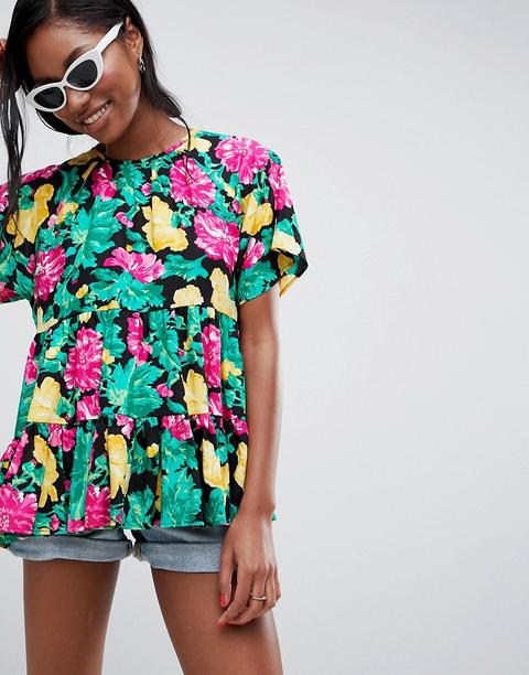 Top Amplio Con Flores Brillantes De Asos Design-multicolor