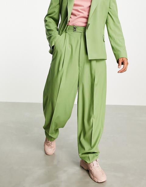 Asos Design High Waisted Balloon Suit Trousers In Khaki Twill-green