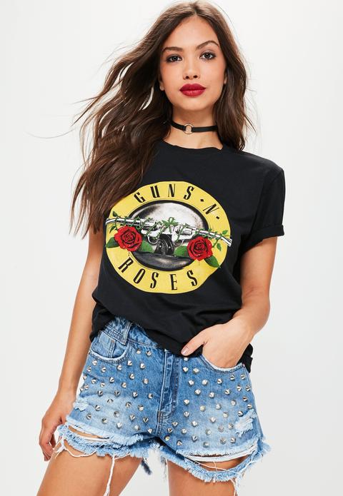 Black Guns N Roses Slogan T-shirt