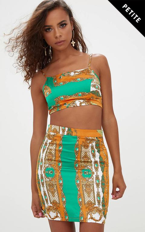 Petite Orange Scarf Print Bralet Co-ord, Orange