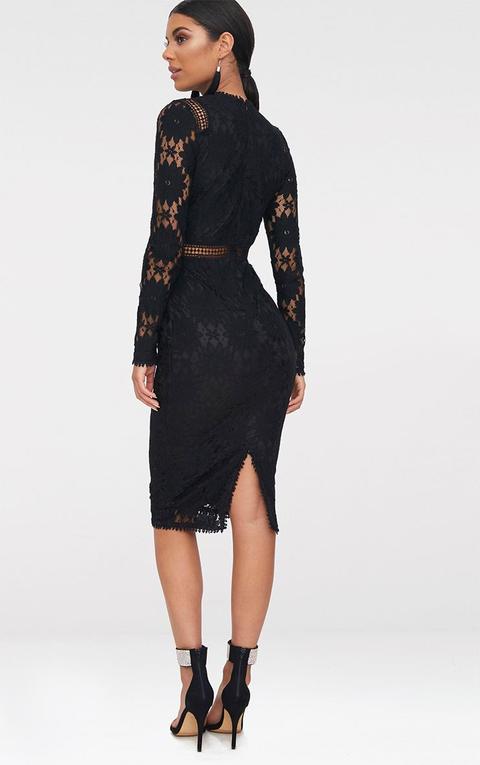 caris black long sleeve lace bodycon dress