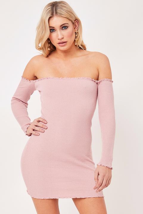 Harper Nude Ribbed Bardot Dress