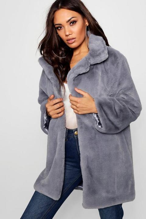 Revere Collar Faux Fur Coat