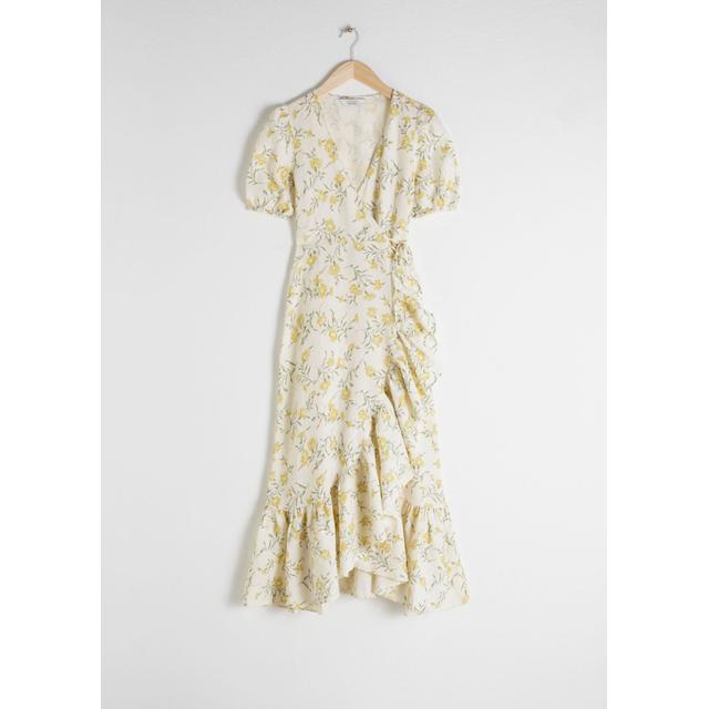 Ruffled Linen Wrap Midi Dress from AND ...