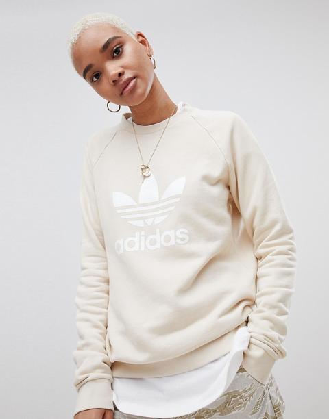 Adidas Originals Trefoil Oversized Sweatshirt In Cream - Cream