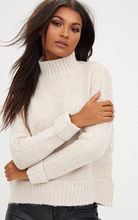 Cream Oversized Funnel Neck Jumper, White