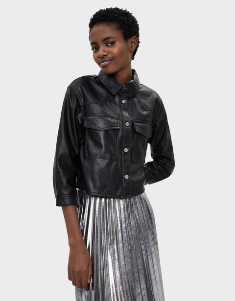 Camisa Cropped Efecto Piel