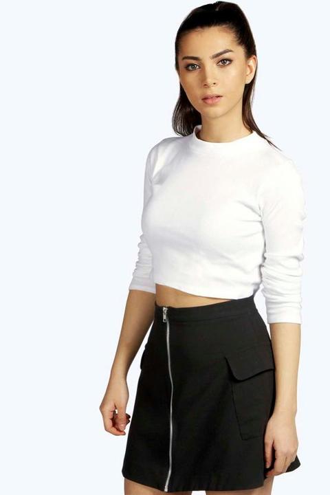 Ribbed High Neck Long Sleeve Crop Top