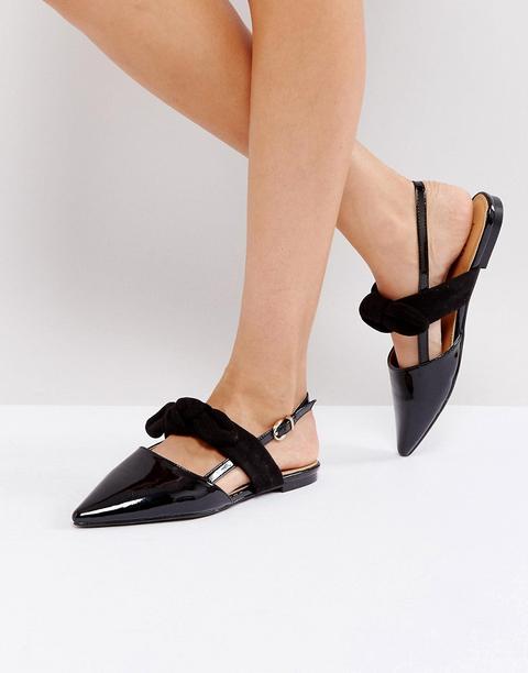 Raid Kailey Black Knotted Cross Strap Flat Shoes - Black Patent