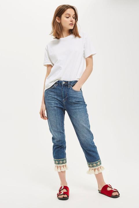 Moto Applique Straight Leg Jeans