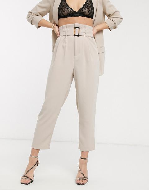 Stradivarius Belted Trouser In Beige-neutral