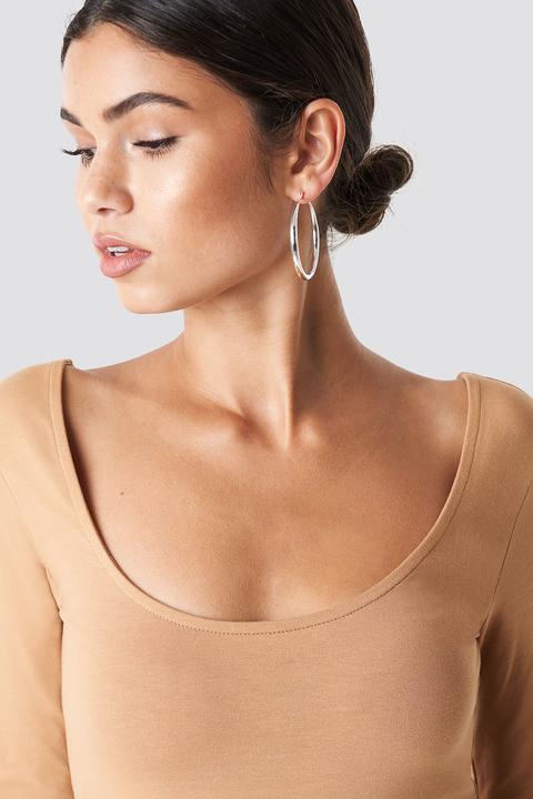 Deep Round Neck Top Beige