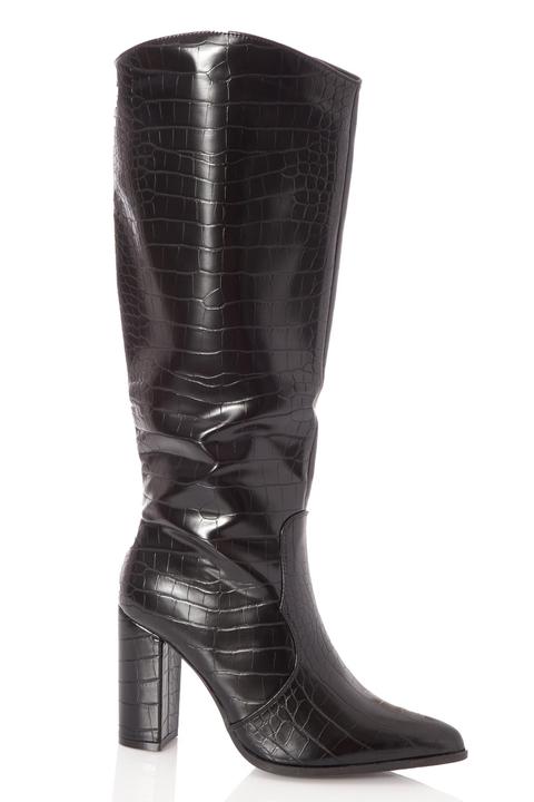 Black Crocodile Knee High Boots