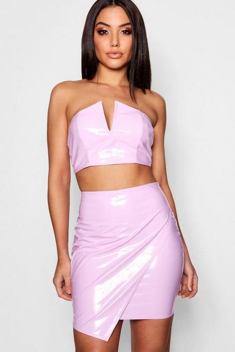 Bandeau And Wrap Over Vinyl Skirt Set