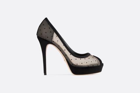 Escarpin Peep-toe Goldendior Peep-toe En Plumetis Et Veau Velours