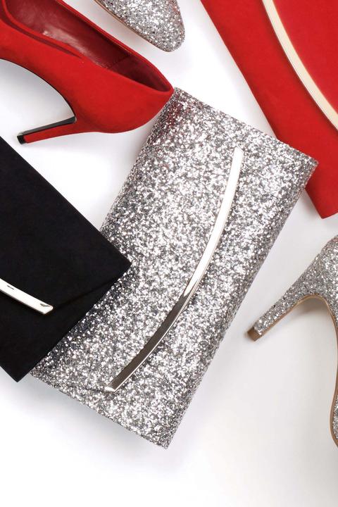 Womens Next Silver Sparkle Curve Clutch Bag