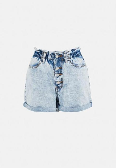 Light Blue Pleat High Waisted Denim Shorts, Blue