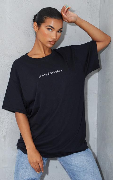 Prettylittlething Slogan Black Oversized T Shirt