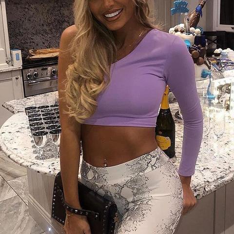 Lilac One Shoulder Long Sleeved Crop Top