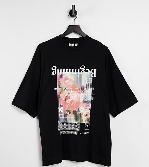 Collusion Beginning Floral Print Oversized T-shirt-black