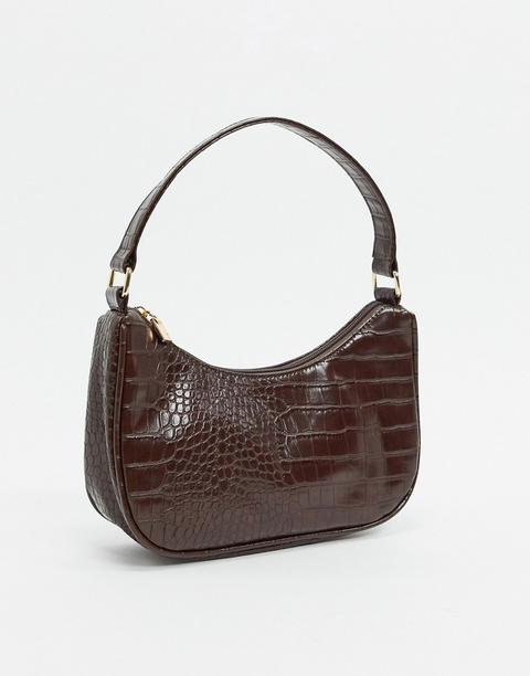 French Connection Faux Leather Croc 90's Baguette Shoulder Bag-brown