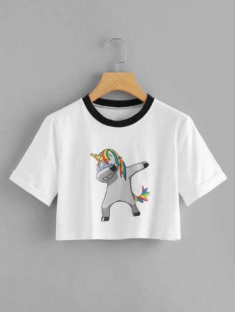 T-shirt Con Risvolto Con Stampa Unicorno