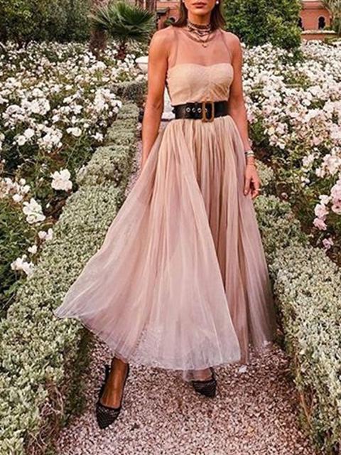 Maxi Dress Stampa Uscendo Fashion One Piece Cocktail Party Rosa