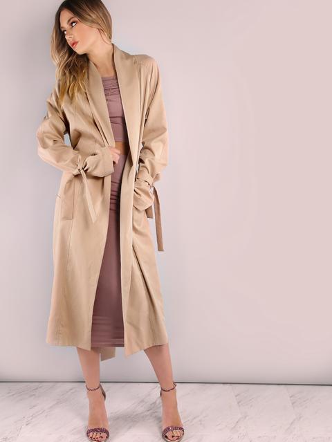 Cappotto Duster Con Cintura Khaki