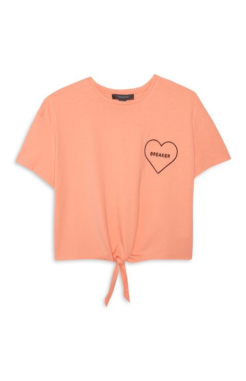 Pink Slogan Tie Front Top