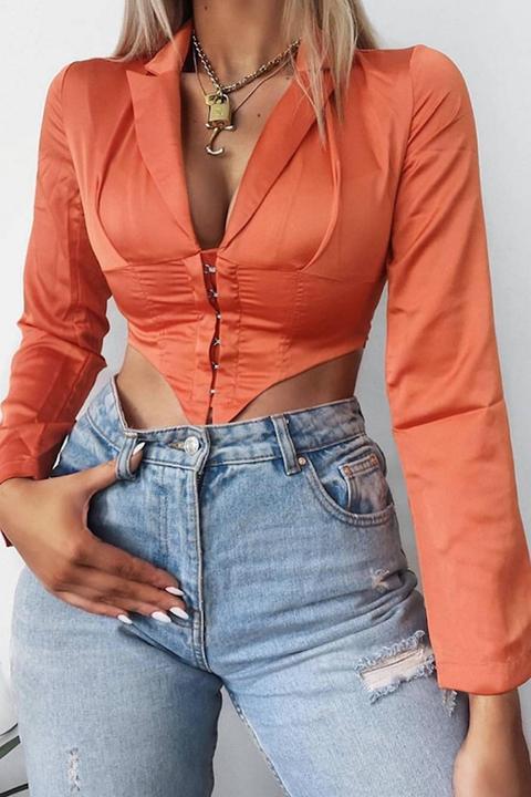 Hula Orange Satin Hook And Eye Top