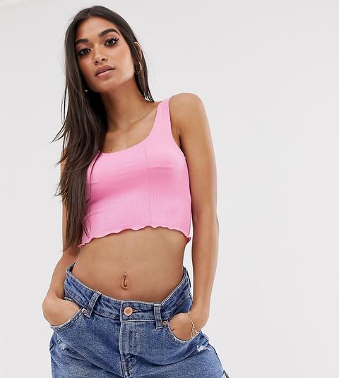 Asos Design Petite - Canotta Corta Rosa A Coste Con Scollo Rotondo - Rosa