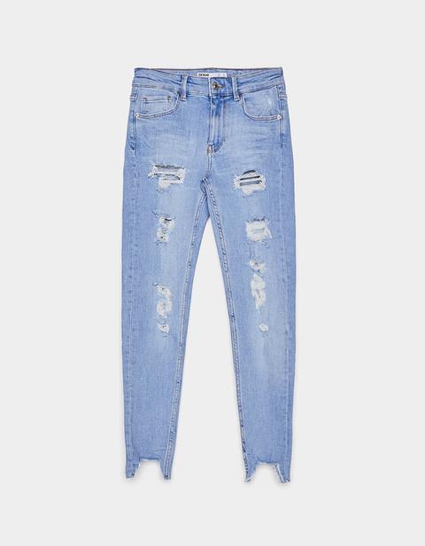 Jeans Mid Waist Con Rotos
