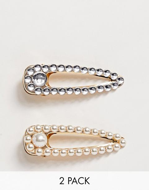 Asos Design - Lot De 2 Barrettes Clip Ornées De Perles Et Bijoux-doré