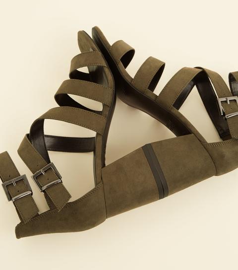 Khaki Suedette Strappy Mid Block Heels New Look