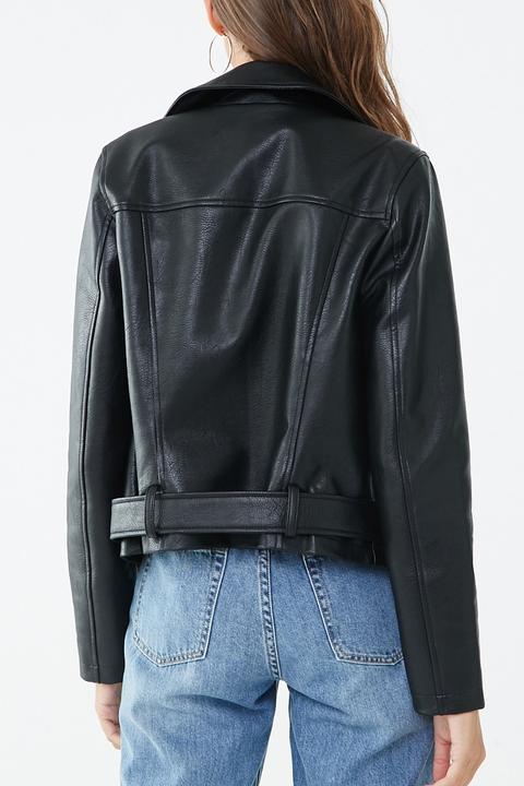 leather belted moto jacket